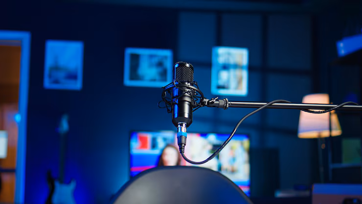 Podcasts streaming microphone equipment jib down shot 482257 101477